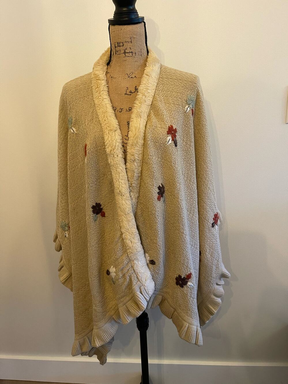 Tan Rosy Gee Cardigan with Embroidered Flowers